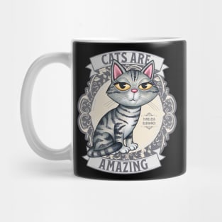 Cute Gray Tabby Kitty Cat on Design with Silver Cats are Amazing Mug